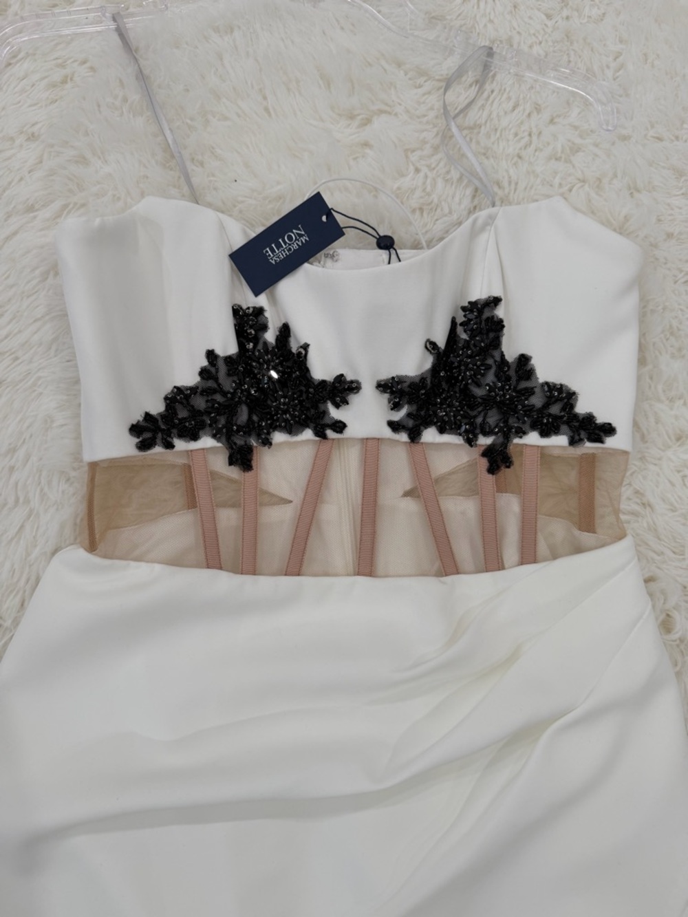 Madison Nicole White High-Low Dress with Black Applique
